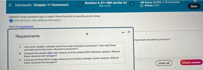 Homework: Chapter 11 Homework Question 5, E11-29A (similar to) Part 1 of