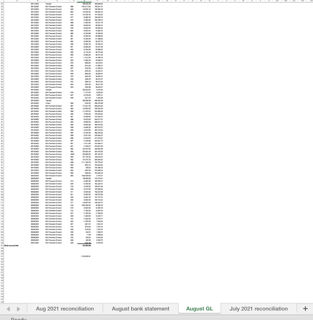 reconciliation, the August general ledger, and the August bank statement. 10 The