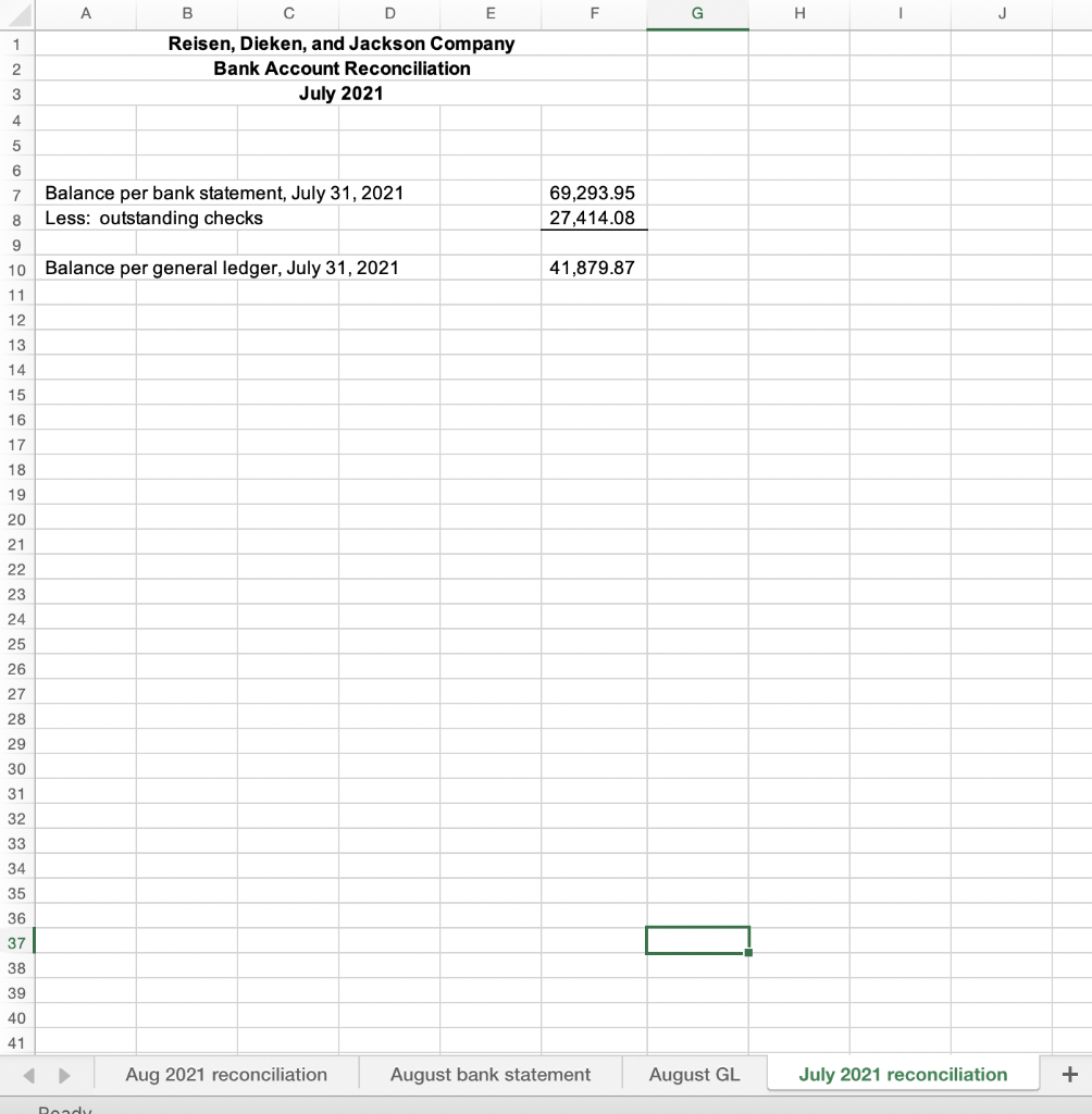 assignment is to prepare the August bank account reconciliation and show any