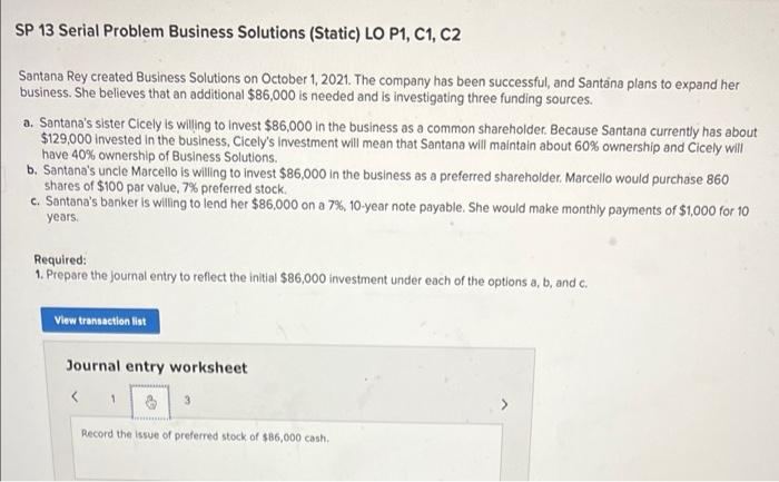 SP 13 Serial Problem Business Solutions (Static) LO P1, C1, C2 Santana