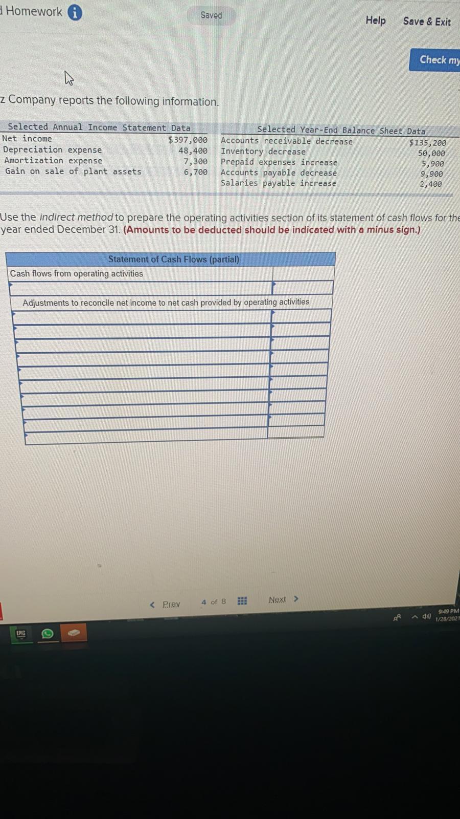 Homework Saved Help Save & Exit z Company reports the following information.