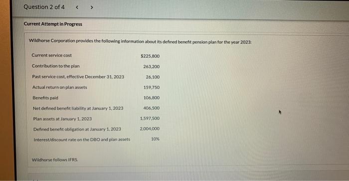 Question 2 of 4 < > Current Attempt in Progress Wildhorse Corporation