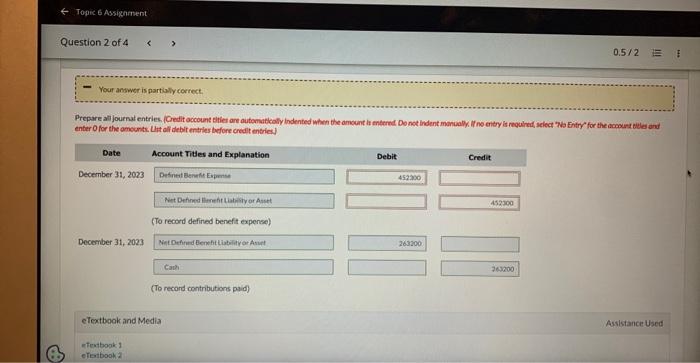 year 2023: Current service cost $225,800 Contribution to the plan 263,200 Past