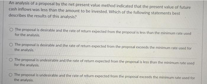An analysis of a proposal by the net present value method indicated