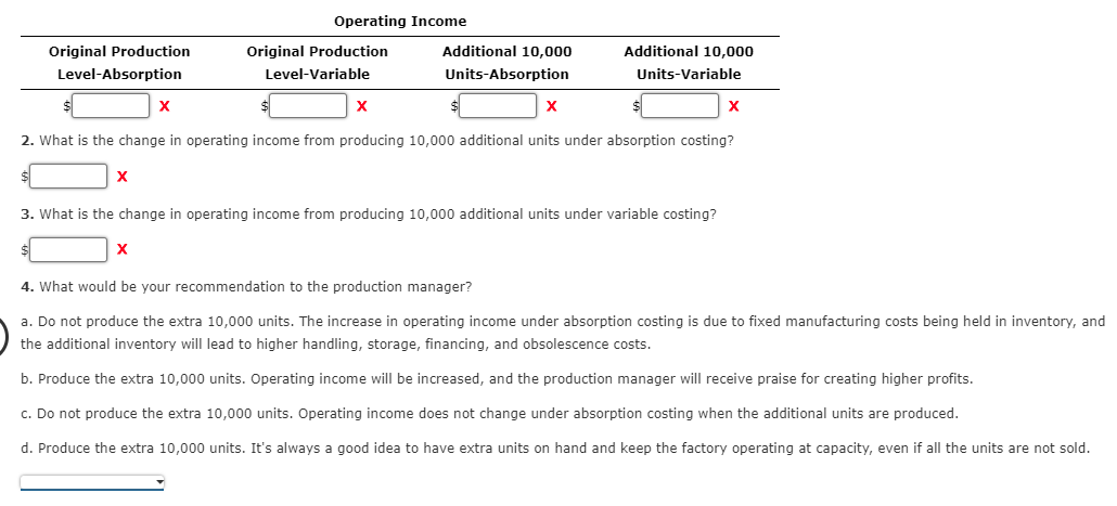 Cost of goods sold: Cost of goods manufactured Ending inventory Total cost
