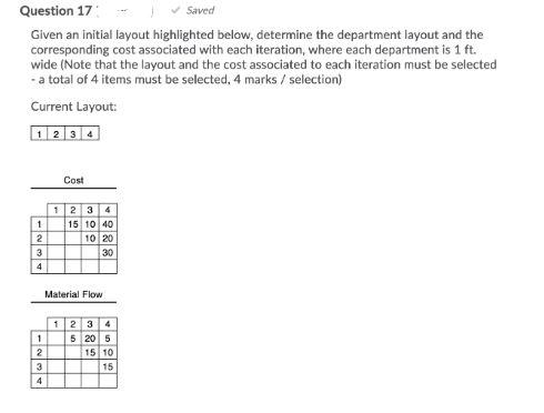 Question 17 Saved Given an initial layout highlighted below, determine the department