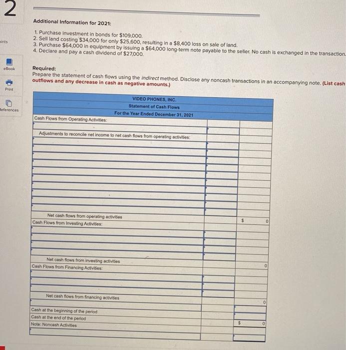 flows-indirect method (LO11-2, 11-3, 11-4, 11-5) The income statement, balance sheets, and