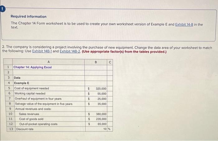 Required information The Chapter 14 Form worksheet is to be used to