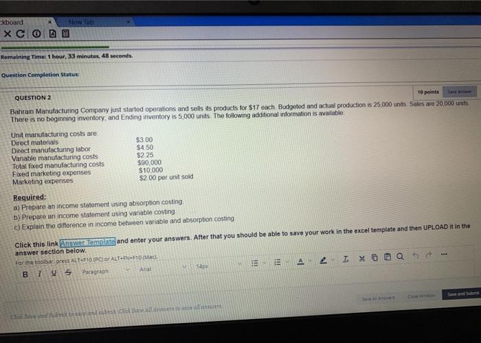 kboard C Now Tab Remaining Time: 1 hour, 33 minutes, 48 seconds.