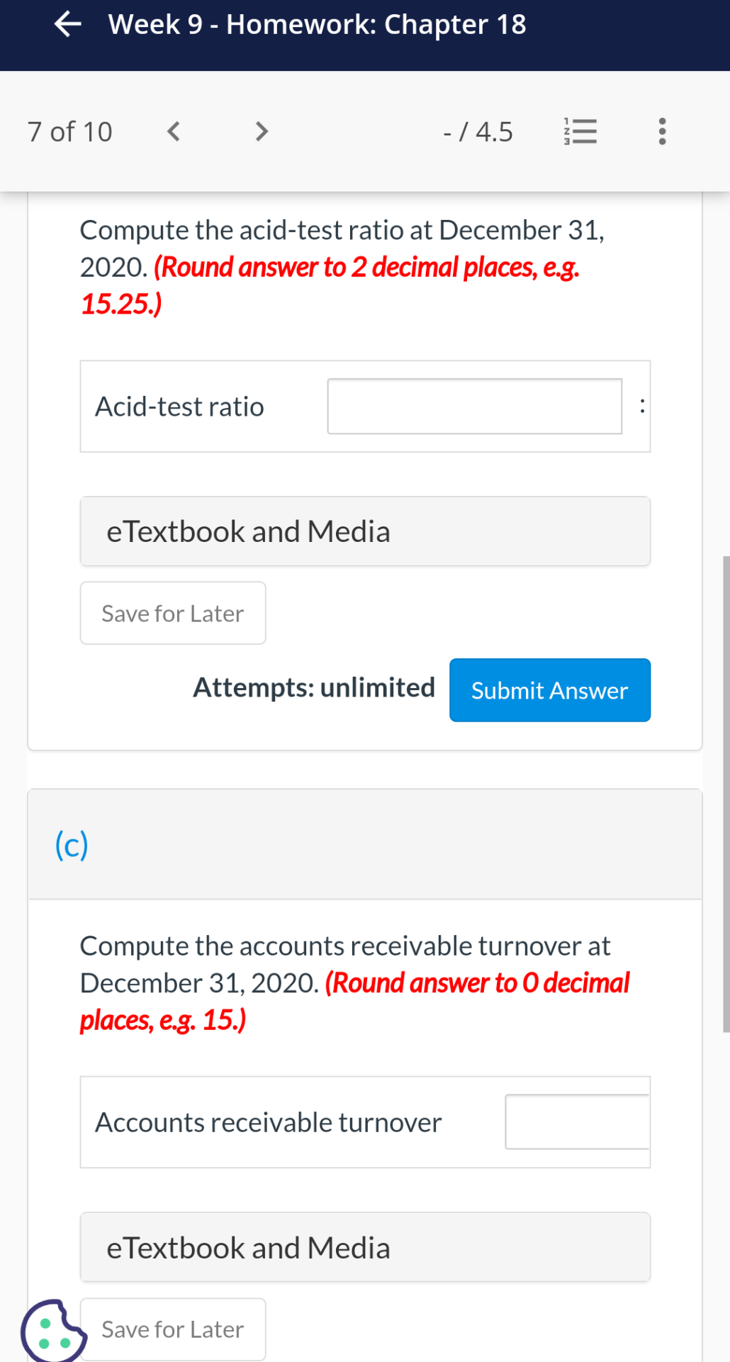 / 4.5 Selected financial statement data for Splish Brothers Company are presented