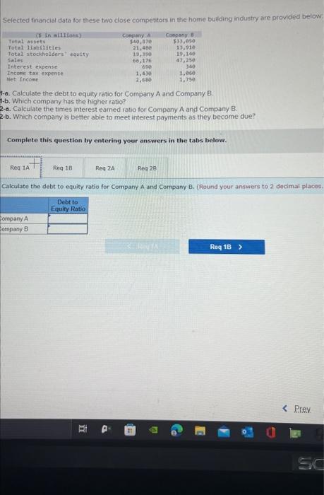 Selected financial data for these two close competitors in the home building