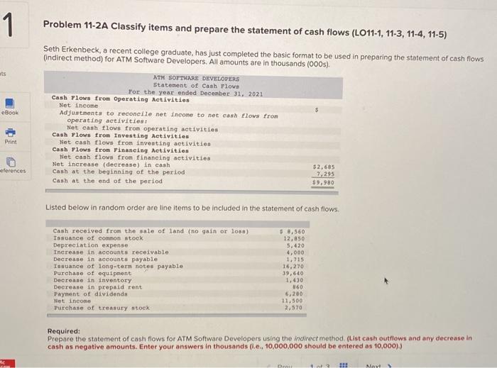 1 ats eBook Print eferences Problem 11-2A Classify items and prepare the