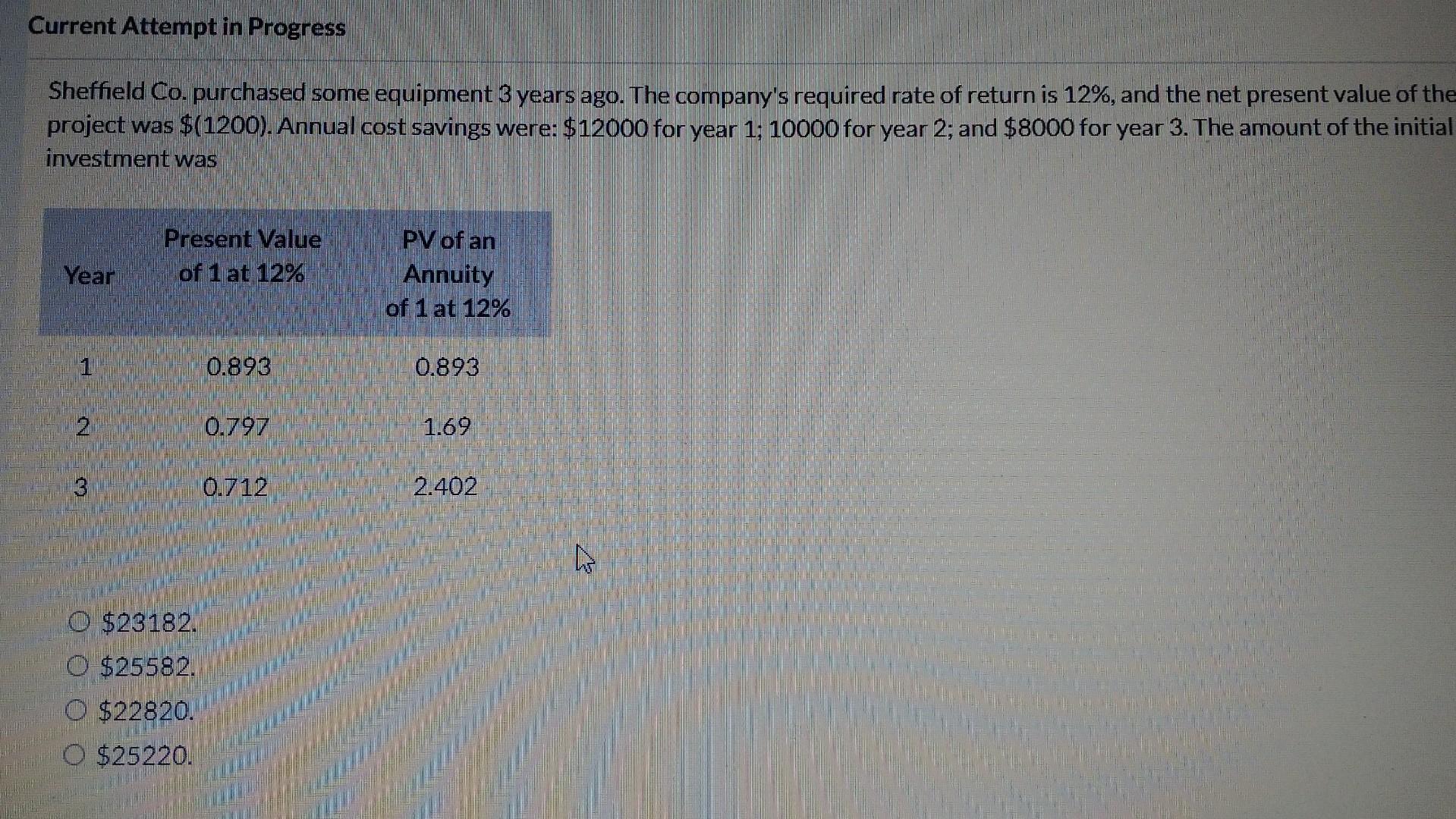 Current Attempt in Progress Sheffield Co. purchased some equipment 3 years ago.