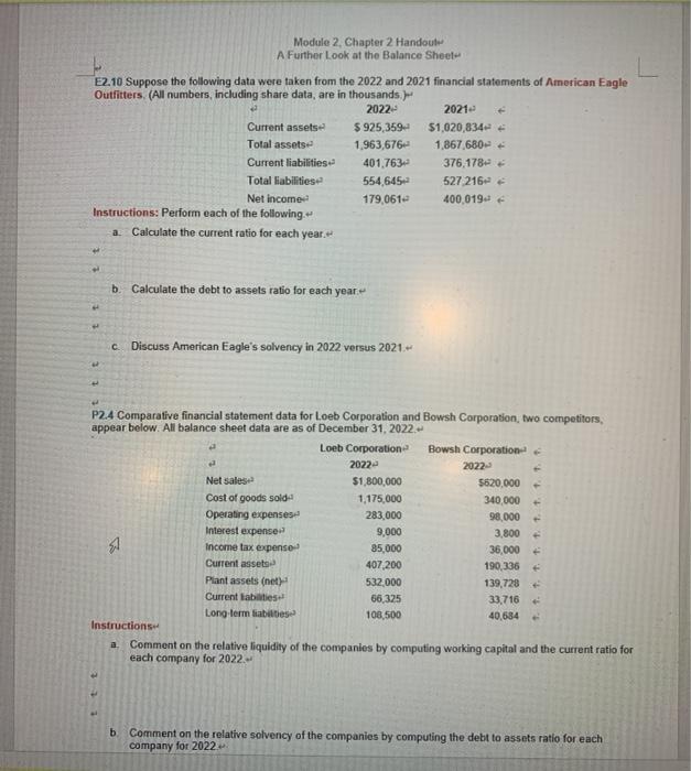 Module 2, Chapter 2 Handout A Further Look at the Balance Sheet