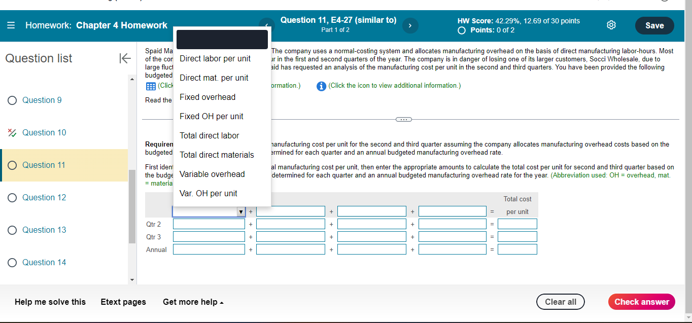 = Homework: Chapter 4 Homework Question list Spaid Ma K of the
