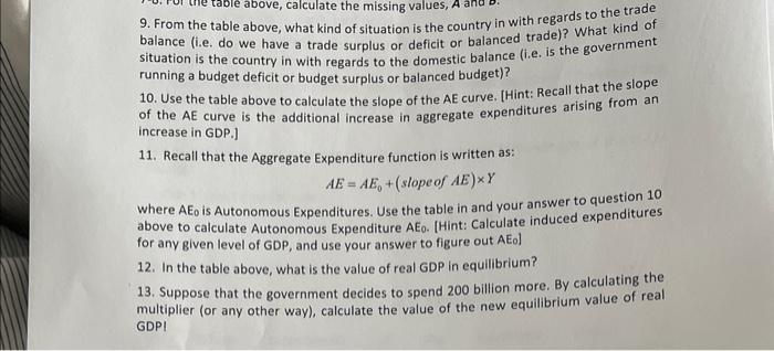 table above, calculate the missing values, A 9. From the table above,