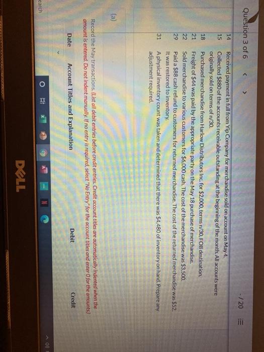 the following merchandising transactions in the month of May 2021. At the