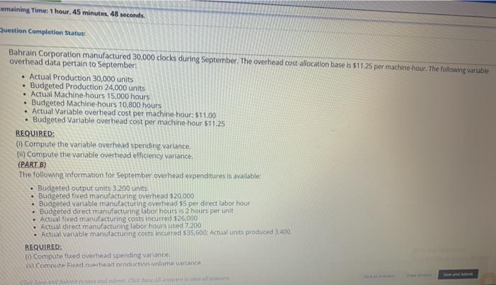 cemaining Time: 1 hour. 45 minutes, 48 seconds. Question Completion Status: Bahrain