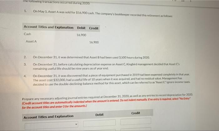Plant Assets account of Kingbird Inc. at December 31, 2019 A B
