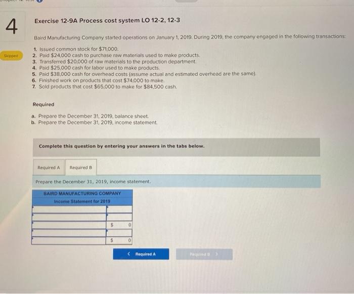 cost system LO 12-2, 12-3 Baird Manufacturing Company started operations on January