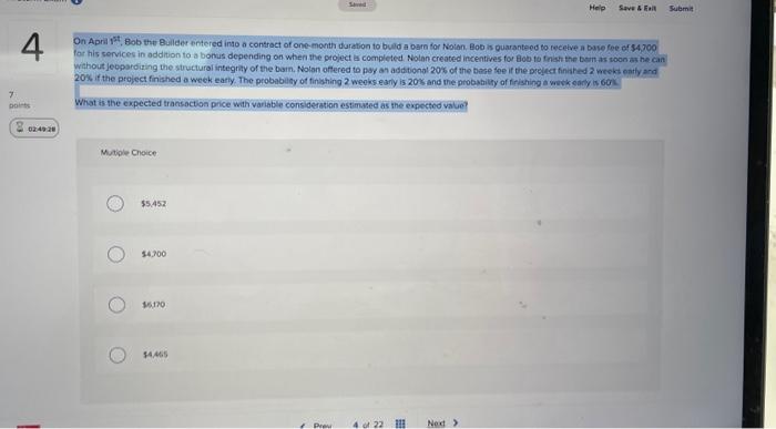 Saved Help Save & Exit Submit 7 4 points On April 1,