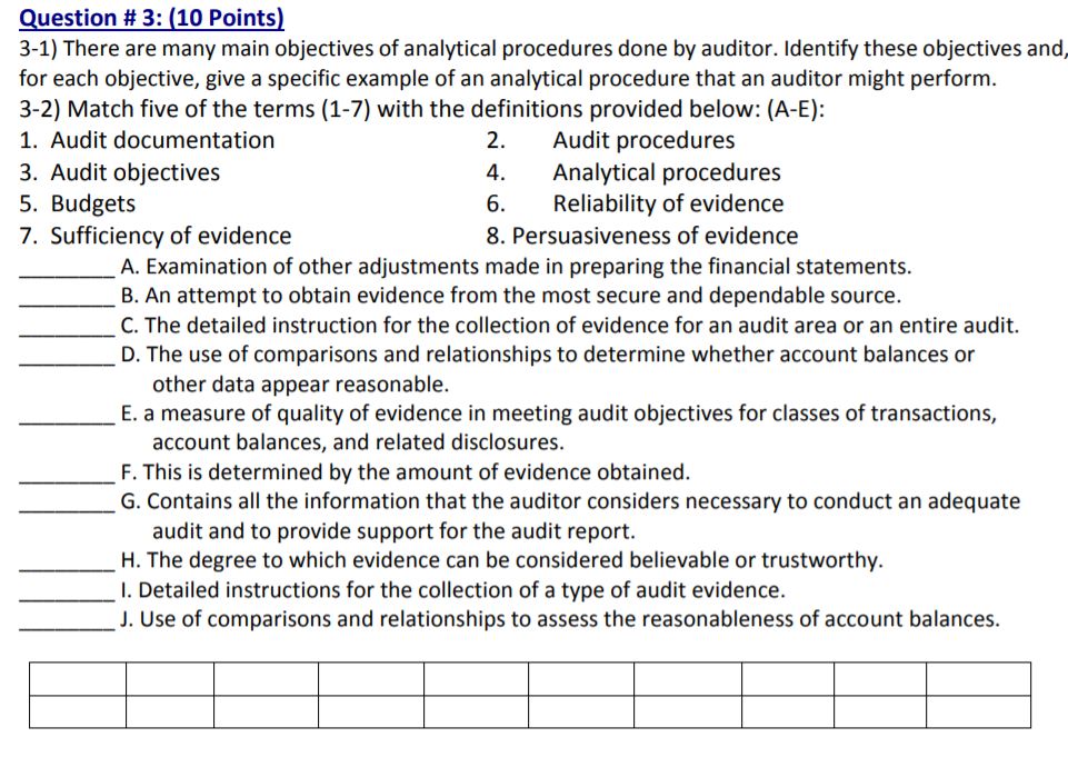Question #3: (10 Points) 3-1) There are many main objectives of analytical