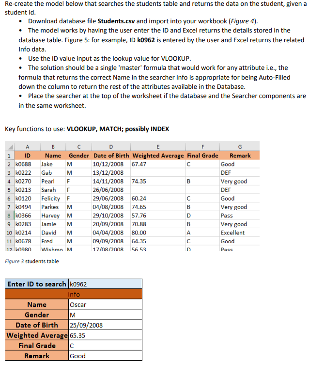 Re-create the model below that searches the students table and returns the