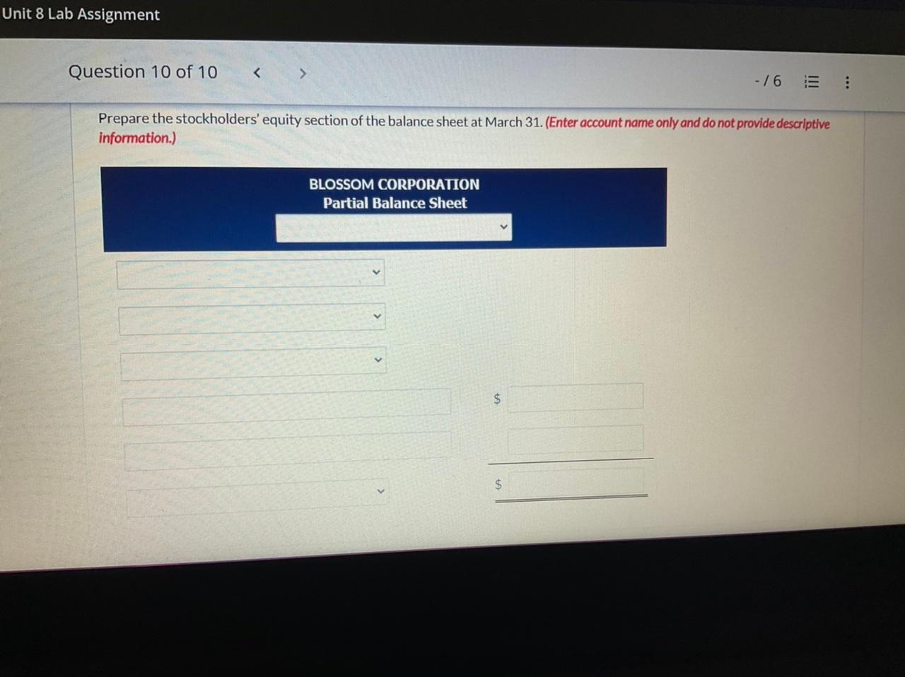 1, 2022, Blossom Corporation had the following stockholders' equity accounts. Common Stock