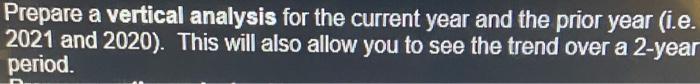 Prepare a vertical analysis for the current year and the prior year