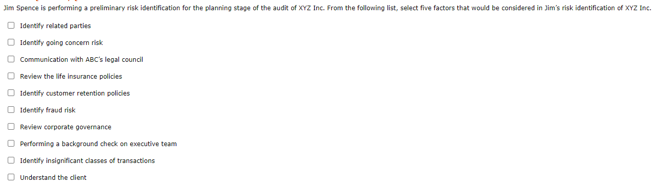 Jim Spence is performing a preliminary risk identification for the planning stage