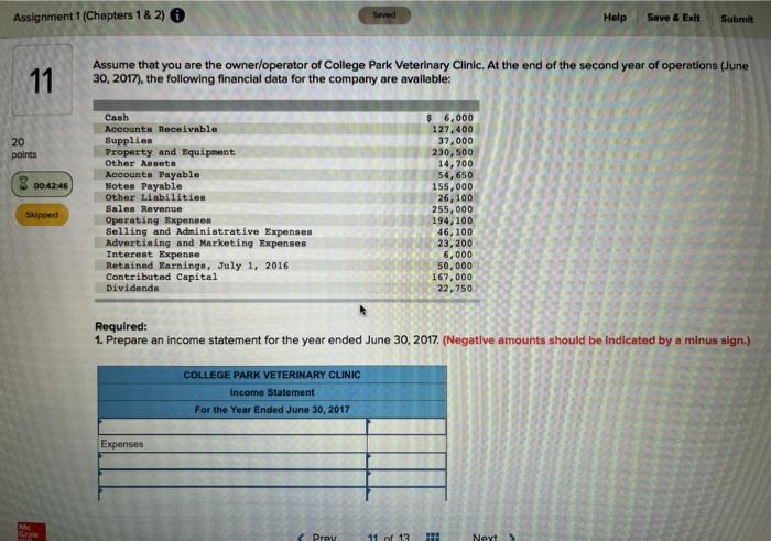 Assignment 1 (Chapters 1 & 2) 11 12 Saved Help Save &