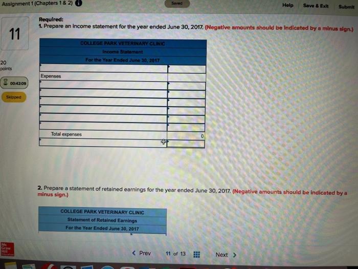 Exit Submit Assume that you are the owner/operator of College Park Veterinary