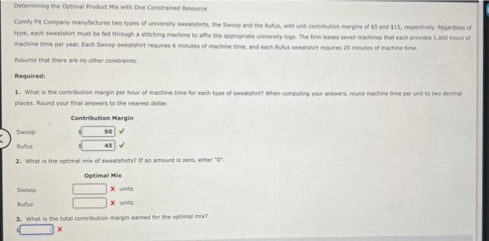 Determining the Optimal Product Mix with One Constrained Resource Comfy Fit Company