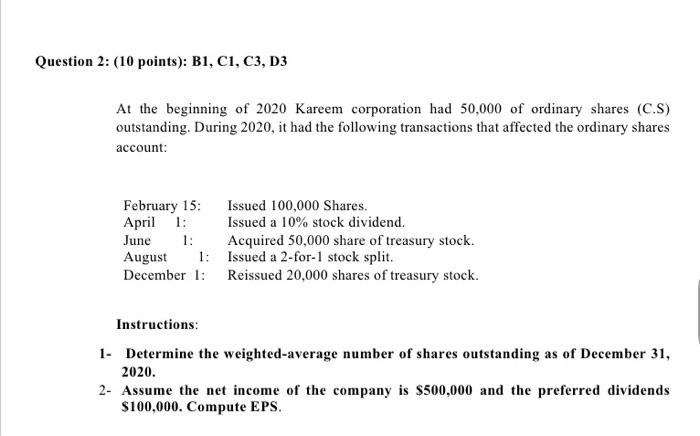 Question 2: (10 points): B1, C1, C3, D3 At the beginning of