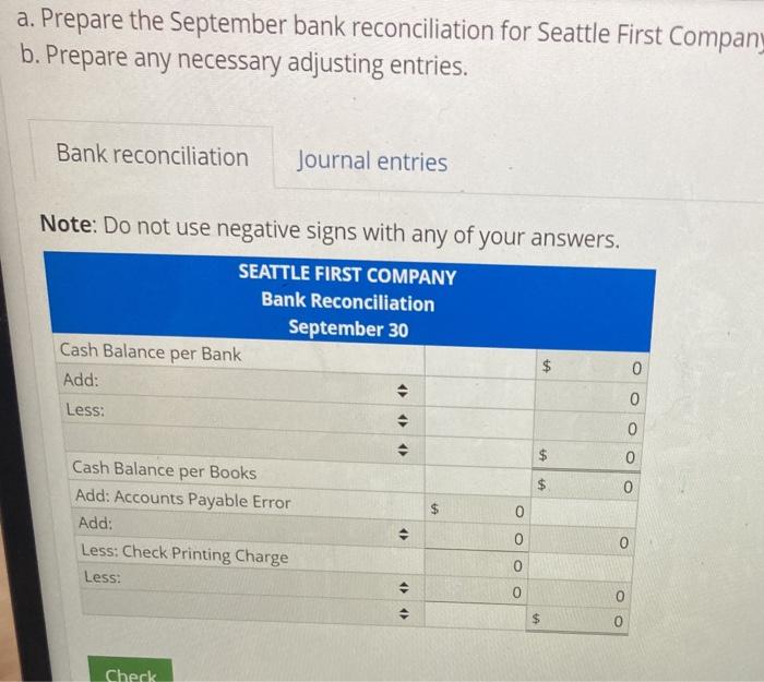 The Seattle First Company's bank statement for the month of September indicated