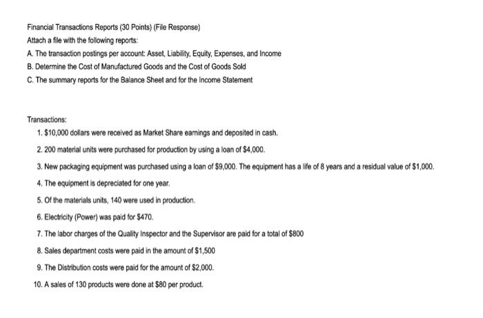 Financial Transactions Reports (30 Points) (File Response) Attach a file with the