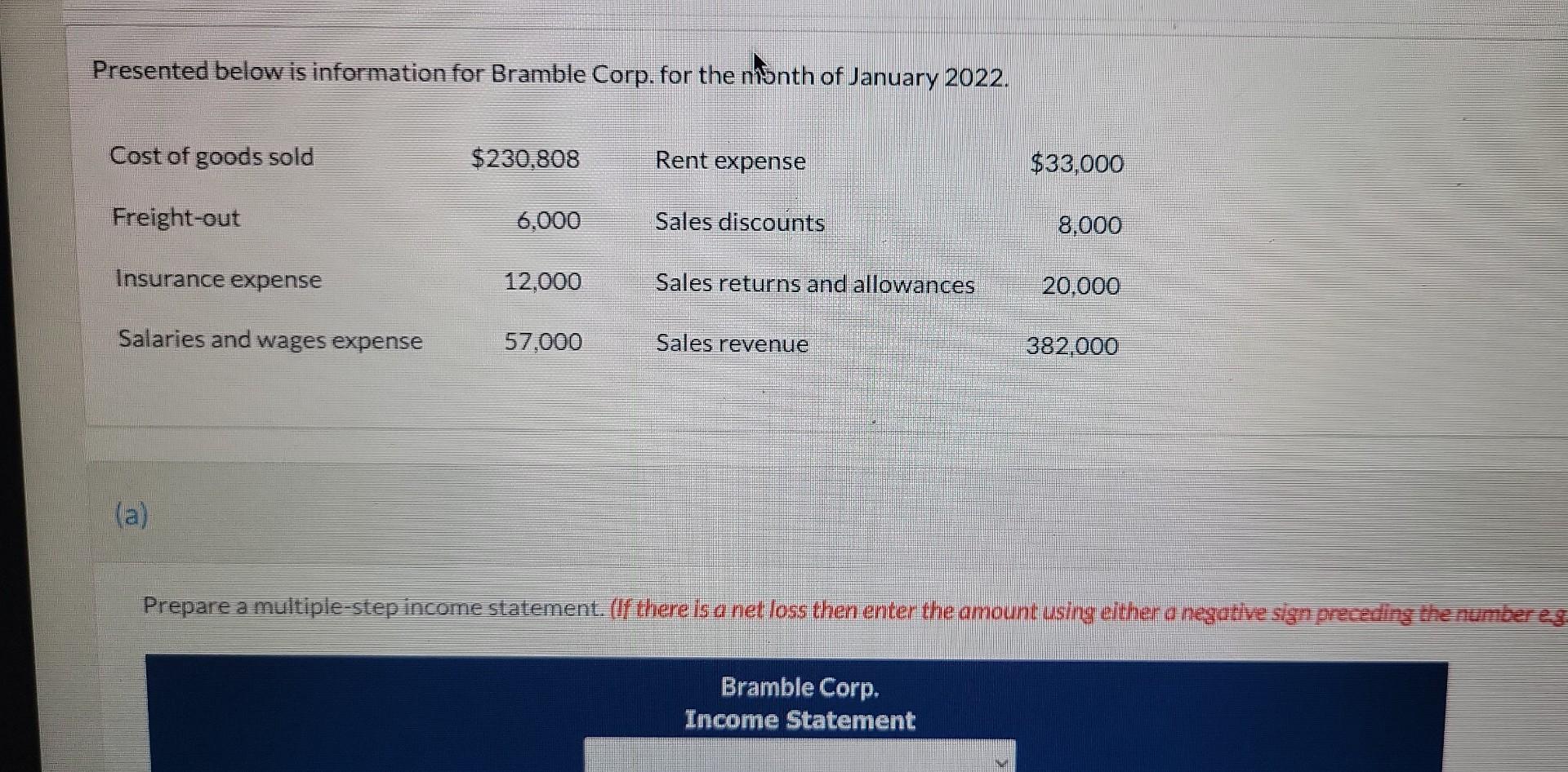 Presented below is information for Bramble Corp. for the month of January