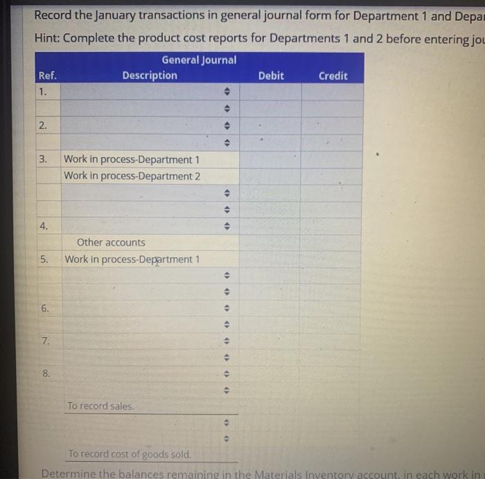 produces one of its products in two successive departments. All materials are