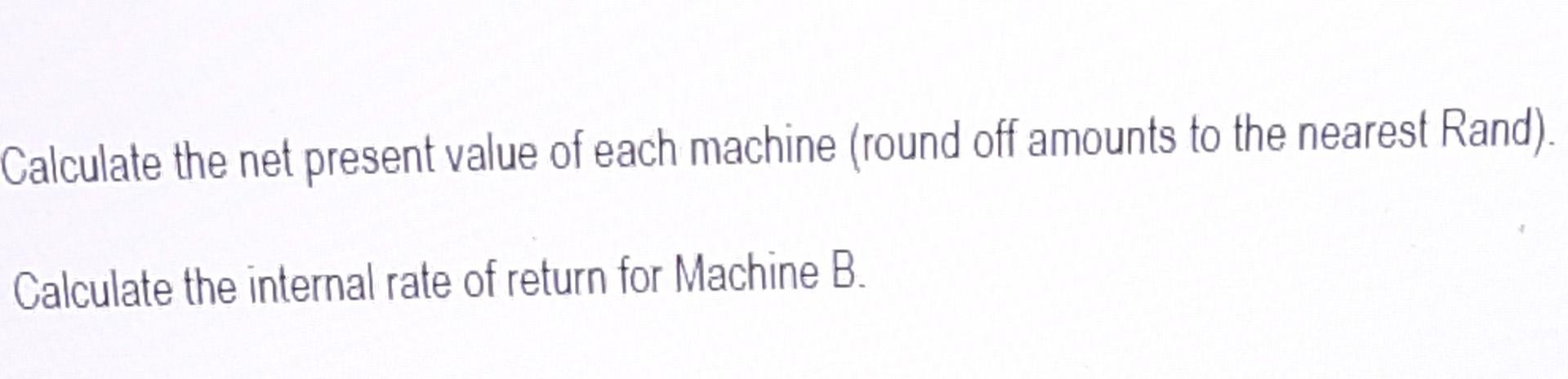 B R110 000 5 years 0 Expected disposal/residual value R10 000 Expected
