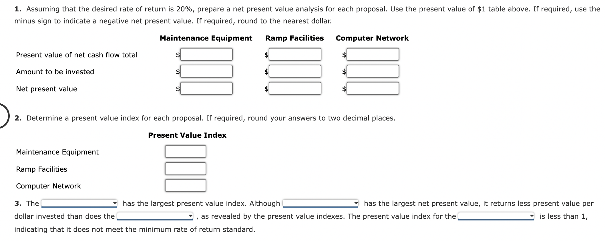 the net present value method. Relevant data related to the proposals are