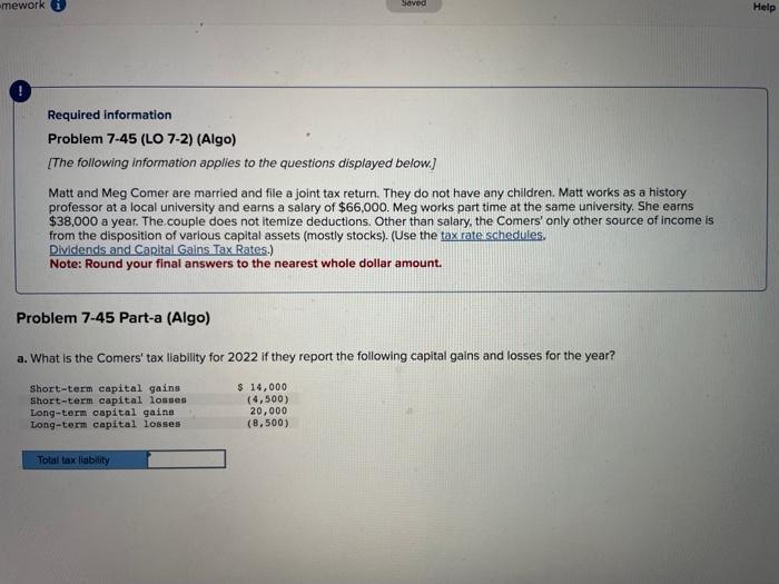 following information applies to the questions displayed below.] Matt and Meg Comer