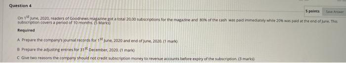 Question 4 5 points Save Answer On 1st June, 2020, readers of