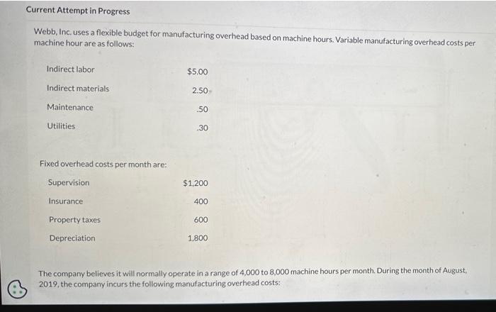 Current Attempt in Progress Webb, Inc. uses a flexible budget for manufacturing