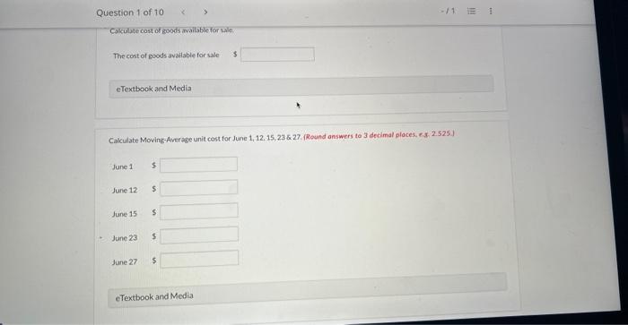 Company are reported as follows. Unit Total Date Explanation Units Cost Cost