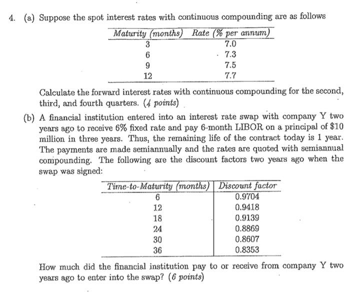 4. (a) Suppose the spot interest rates with continuous compounding are as