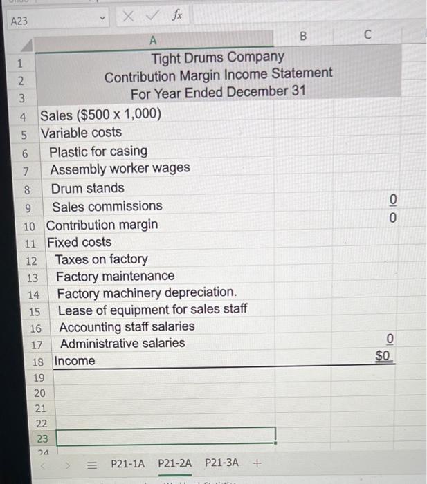following costs result from the production and sale of 1,000 drum sets