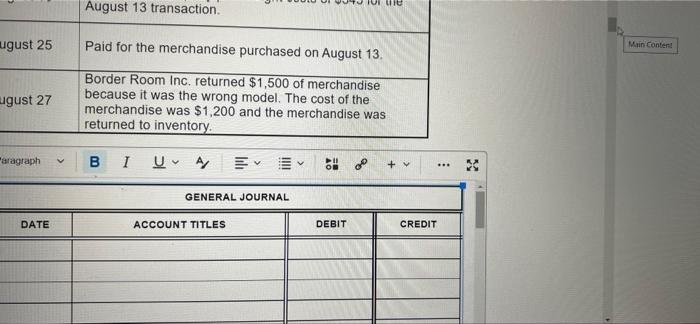 perpetual system merchandising transactions for Friesen Sales Co. August 10 August 13