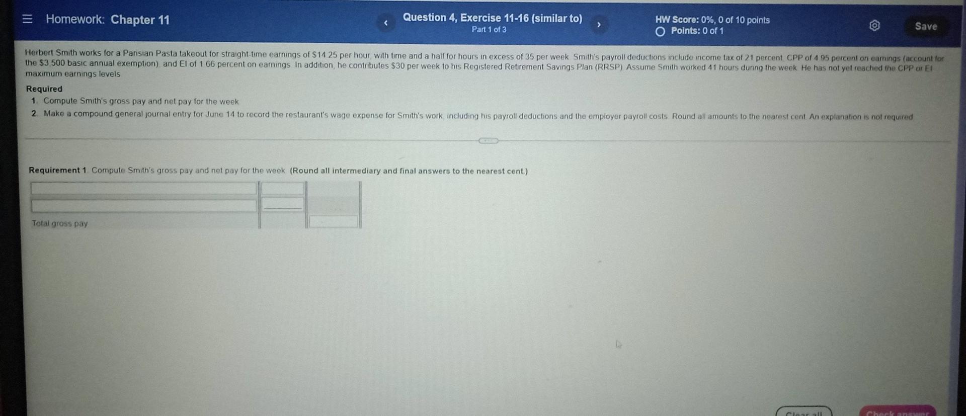= Homework: Chapter 11 Question 4, Exercise 11-16 (similar to) Part 1