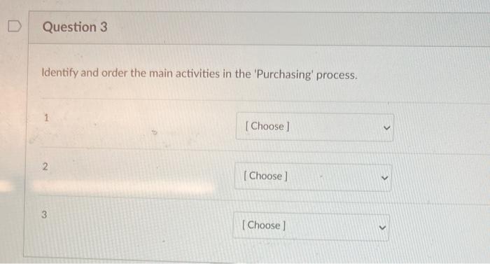 D Question 3 Identify and order the main activities in the 'Purchasing'