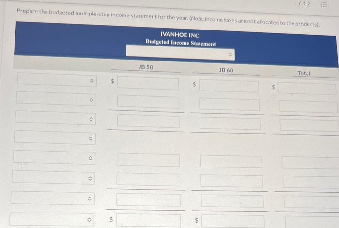 materials pounds 43.200 16,200 Cost per pound $3 $4 Direct labor budget: